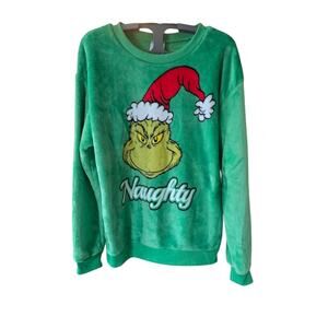 Fuzzy Fleece Naughty Grinch Graphic Pullover Shirt/PJ Top Size M 7-9